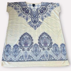 SAKS FIFTH AVENUE size:S Beautiful designed Tunic dress Navy and White Pre Owned